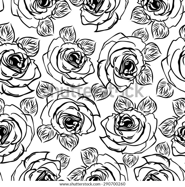 Seamless Black Rose Flower Pattern Stock Vector (Royalty Free) 290700260