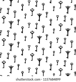 Seamless Black Silhouette Keys White Background Two-Tone Vector Pattern