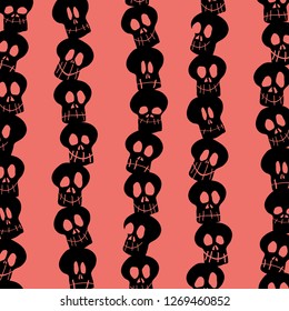 Seamless Black Skull Pole Coral Background Two-Tone Vector Pattern