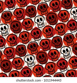 Seamless Black Skull Red Dots White Triangles Brown Paper Structure White Brown Triangle Background Vector Pattern