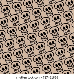 Seamless Black Skulls Brown Paper Pattern