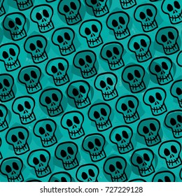 Seamless Black Skulls Cyan Background Structure Pattern