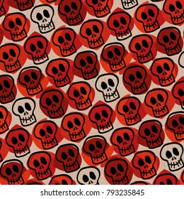 Seamless Black Skulls Red Leo Dots Brown Structured Background Vector Pattern