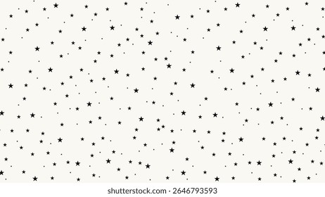 Seamless black star pattern on white background. Minimalist celestial vector design for kids, fabric, wrapping paper, nursery wallpaper, modern textile, and stylish decorative projects.