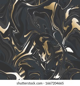 Seamless black stylized marble background with gold, stains of paint
