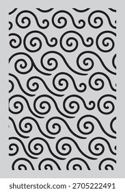 Patrón de onda de remolino negro sin fisuras sobre un fondo gris claro, creando una textura visual dinámica y orgánica.