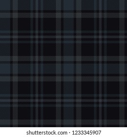 Seamless black tartan plaid pattern. Checkered fabric, dark texture background. Vector flat illustration.