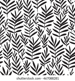 Seamless black tropical palm tree leaf pattern background. Vector nature illustration.