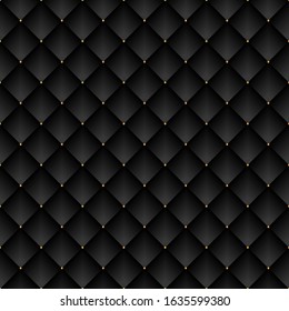Seamless black vector background with golden dots. Luxury background with square tiles. Elegant backdrop design.