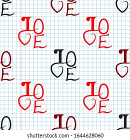 Seamless black vector background with word love written by hand eps 10