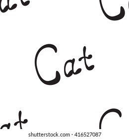Seamless black vector background with word CAT written by hand