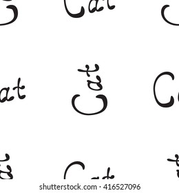 Seamless black vector background with word CAT written by hand