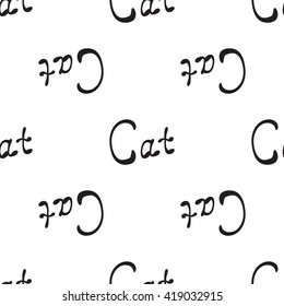 Seamless black vector background with word CAT written by hand
