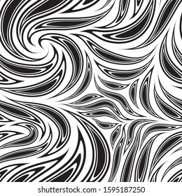 Seamless black vector pattern of cut smooth stripes or brush strokes. Flowing abstract texture for prints, textile.