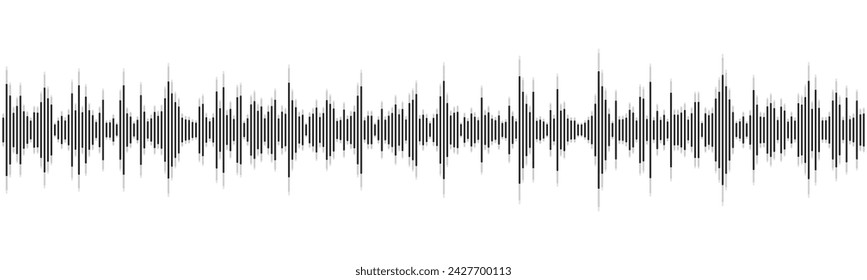 Seamless black vector sound waves flow isolated on a white background. Waveform pattern for music, dictaphone, podcast, voice message, or social media background. Spectral music frequency illustration