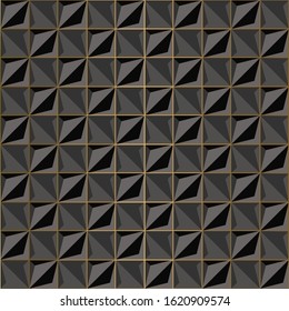 Seamless Black volume 3D background of geometric shapes with gold accents. Templates for wallpaper, printing products, interiors, web design, packaging. Vector