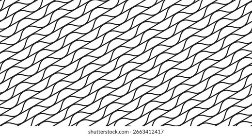 Patrón de línea ondulada negra sin costuras sobre fondo blanco, creando una textura geométrica elegante y moderna perfecta para Fondos de pantalla, telas y Diseños gráficos.