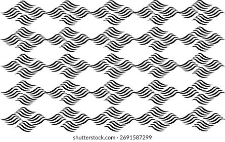 Seamless black wavy line pattern on white background, creating a modern optical illusion texture ideal for fabric, wallpaper, branding, and abstract design.
