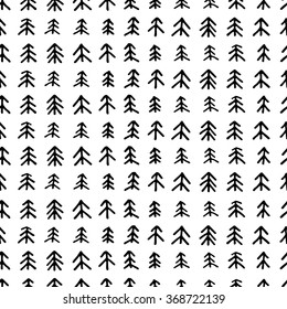 seamless black and white abstract background texture. hand drawn fir tree. Forest doodle wallpaper