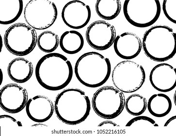 The seamless black and white abstract brush stoke pattern. The creative monochrome hand drawn background with circles for your design. Textile, blog decoration, banner, poster, wrapping paper.