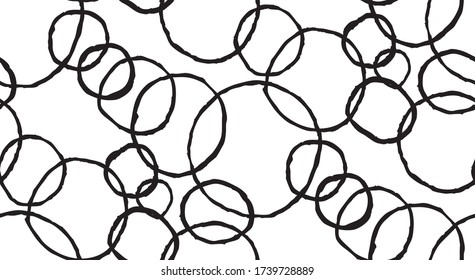 El pincel abstracto ininterrumpido en blanco y negro aviva el patrón. El fondo creativo monocromo dibujado a mano con círculos para su diseño. Textil, decoración de blogs, pancarta, afiche, papel de envoltura.
