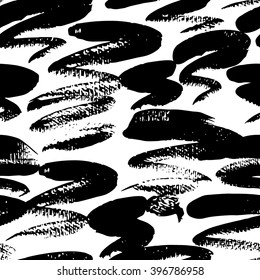 The seamless black and white abstract brush stoke pattern. The creative monochrome hand drawn background for your design. Textile, blog decoration, banner, poster, wrapping paper.