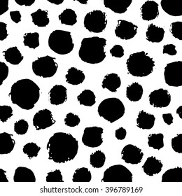 The seamless black and white abstract brush stoke pattern. The creative monochrome hand drawn background with circles for your design. Textile, blog decoration, banner, poster, wrapping paper.