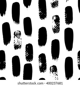 The seamless black and white abstract brush stoke pattern. The creative monochrome hand drawn background for your design. 