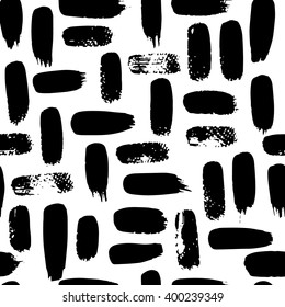 The seamless black and white abstract brush stoke pattern. The creative monochrome hand drawn background for your design. 