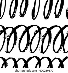 The seamless black and white abstract brush stoke pattern. The creative monochrome hand drawn background for your design. 