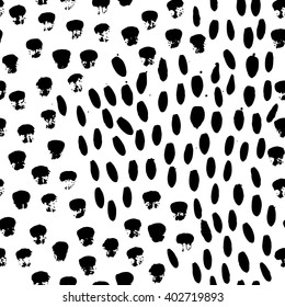 The seamless black and white abstract brush stoke pattern. The creative monochrome hand drawn background for your design. Textile, stationery decoration, banner, poster, wrapping paper.