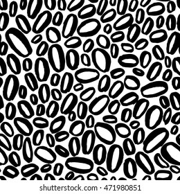 The seamless black and white abstract brush stoke pattern with oval shapes. The creative monochrome hand drawn background for your design. Textile, blog decoration, banner, poster, wrapping paper.