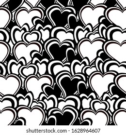 seamless  black and white abstract doodle heart patterns