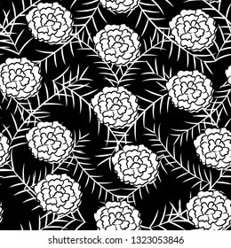 Seamless black and white abstract floral pattern