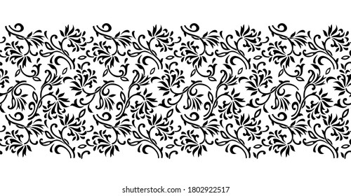 Seamless black and white abstract floral border design