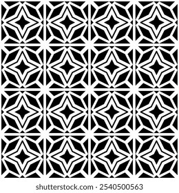 Seamless black and white abstract geometric pattern, consisting of simple geometric shapes creates a symmetrical and repeating design. Suitable for backgrounds, wallpapers, textiles, fabrics, etc.