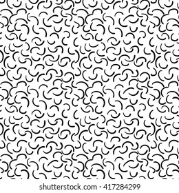 Seamless black and white abstract geometric spiral arcs pattern background in retro Memphis style,fashion 80s.Use for wrapping,decorative design,printing, website backdrop,fabric,wallpaper.