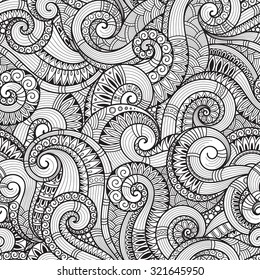 Seamless  black and white  abstract hand-drawn pattern, waves background. Doodle  Illustration Design 