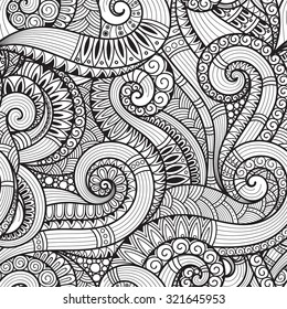 Seamless  black and white  abstract hand-drawn pattern, waves background. Doodle  Illustration Design 