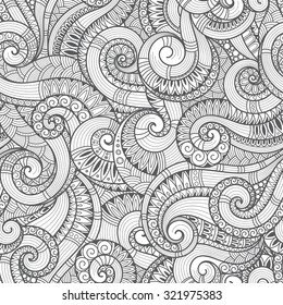 Seamless  black and white  abstract hand-drawn pattern, waves background. Doodle  Illustration Design 