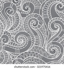 Seamless  black and white  abstract hand-drawn pattern, waves background. Doodle  Illustration Design 