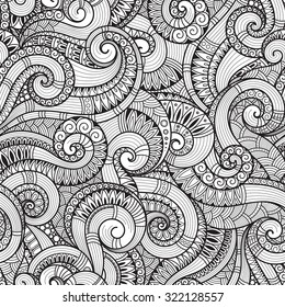 Seamless  black and white  abstract hand-drawn pattern, waves background. Doodle  Illustration Design 