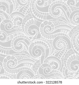 Seamless  black and white  abstract hand-drawn pattern, waves background. Doodle  Illustration Design 