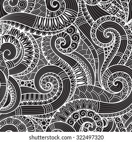 Seamless  black and white  abstract hand-drawn pattern, waves background. Doodle  Illustration Design 