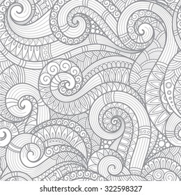 Seamless  black and white  abstract hand-drawn pattern, waves background. Doodle  Illustration Design 