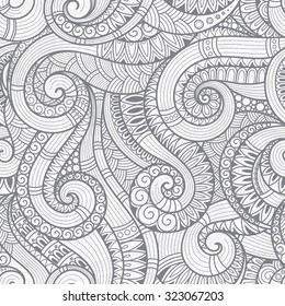 Seamless  black and white  abstract hand-drawn pattern, waves background. Doodle  Illustration Design 