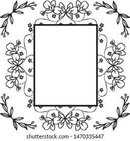 Seamless black and white, abstract leaf wreath frame border. Vector