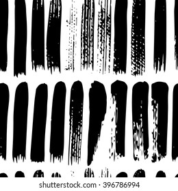 The seamless black and white abstract linear brush stoke pattern. The creative monochrome hand drawn background for your design. Textile, blog decoration, banner, poster, wrapping paper.