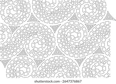Seamless Black and White Abstract Mosaic Pattern with Geometric Triangles and Rounded Shapes - Ideal for Backgrounds, Coloring Books, Digital Art, and Decorative Designs.