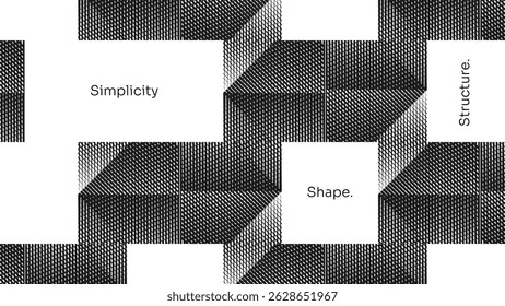 A seamless black and white abstract pattern of intersecting diagonal lines and geometric shapes, creating dynamic movement, rhythm, and structure. Perfect for modern design projects.